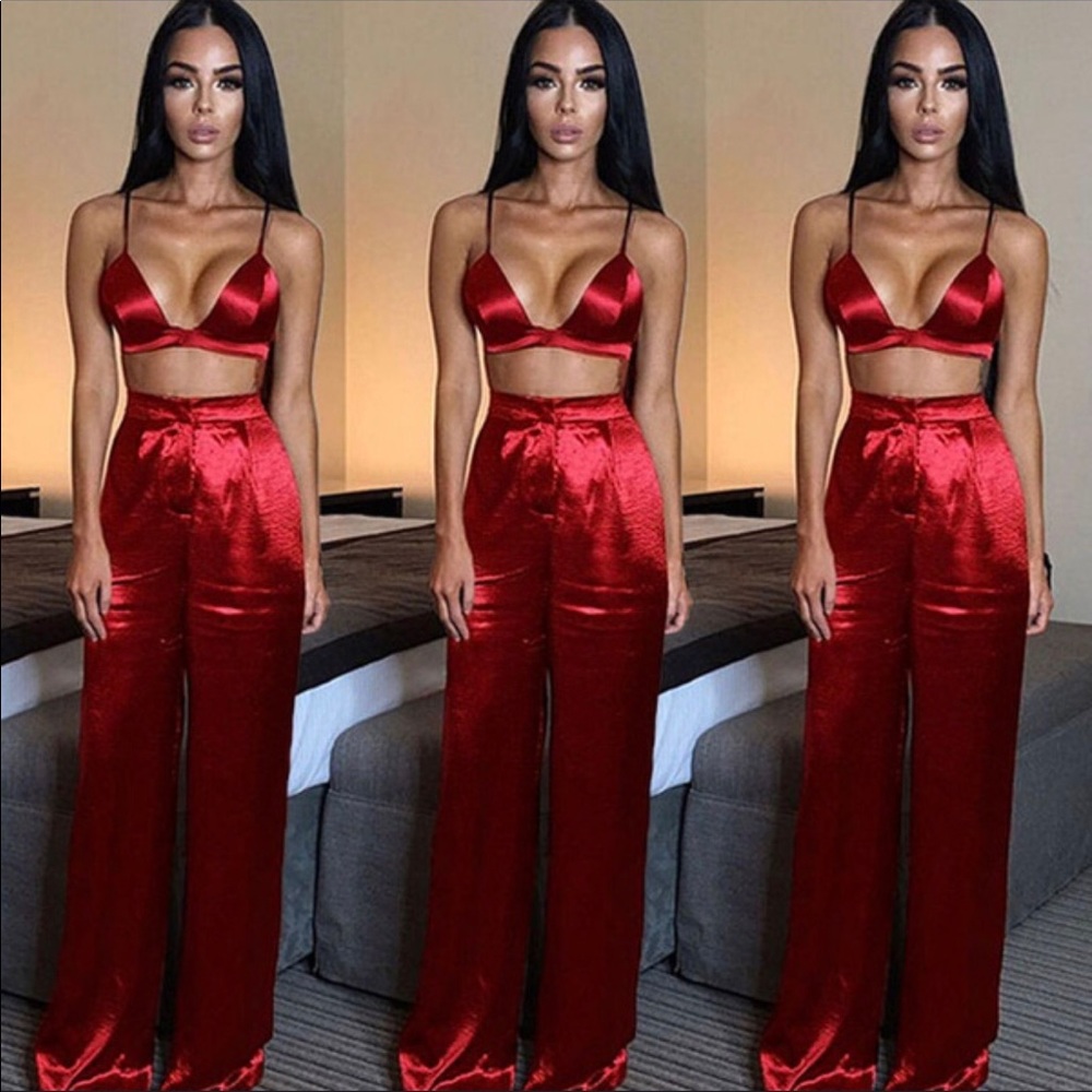 Red Satin Sexy 2 Piece Set